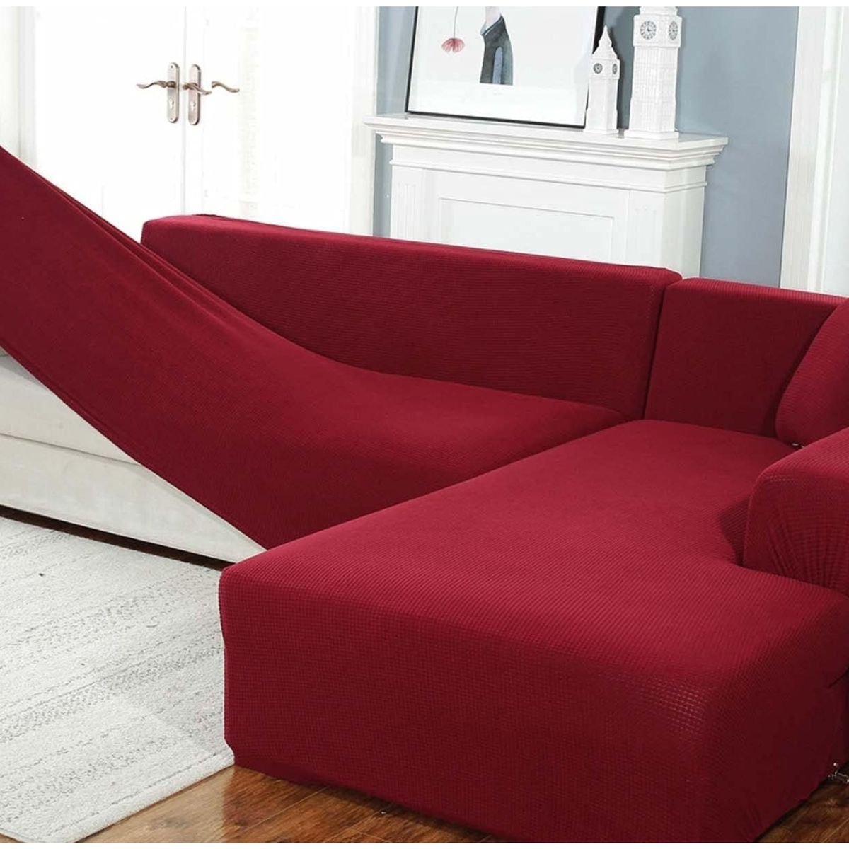 GENERICO - FUNDA CUADRILLE PROTECTORA PARA SILLON SECCIONAL TIPO L COLOR BURDEO