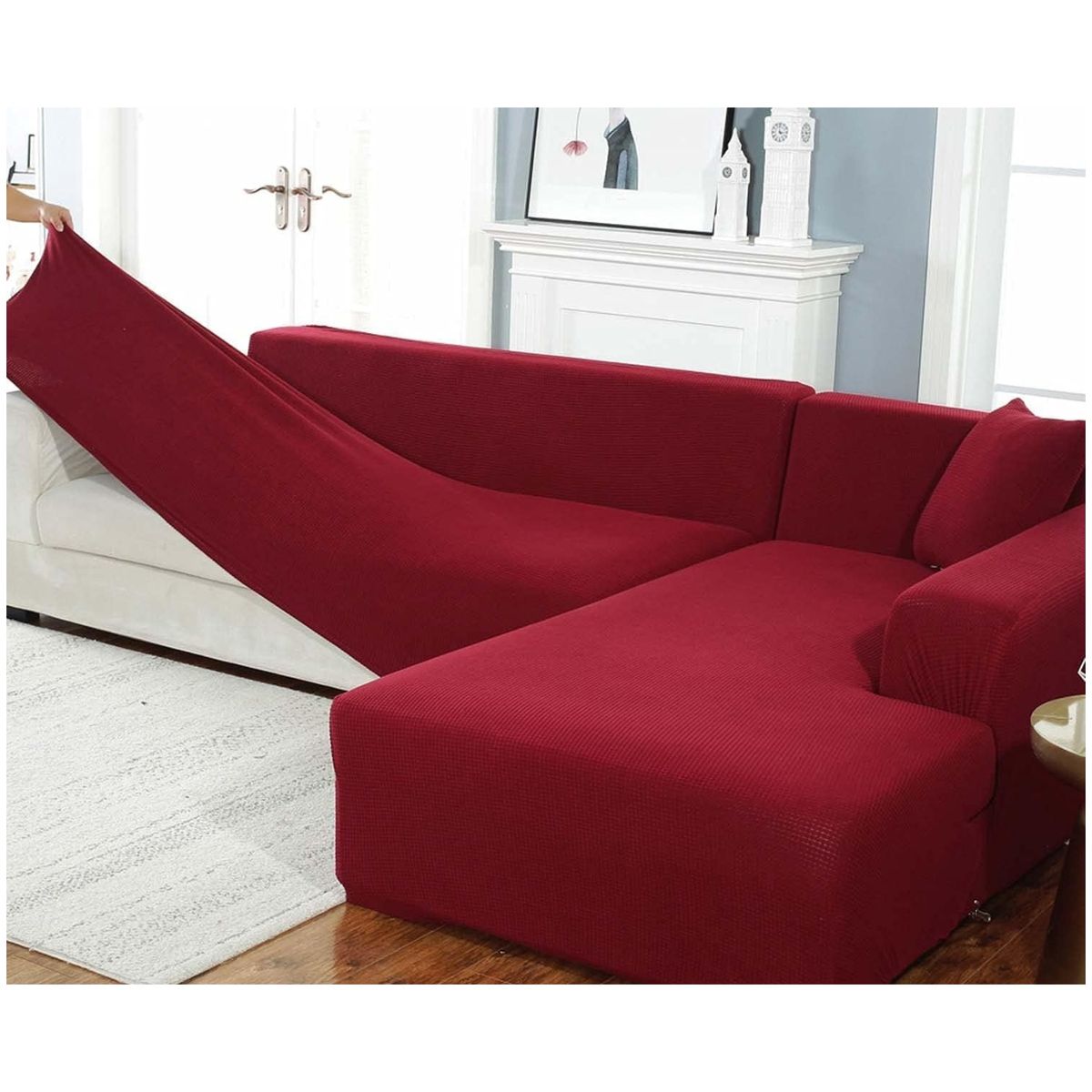 GENERICO - FUNDA CUADRILLE PROTECTORA PARA SILLON SECCIONAL TIPO L COLOR BURDEO