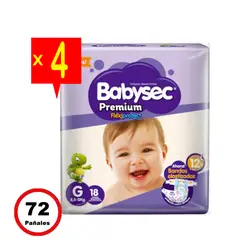 BABYSEC - Premium - Pack X4 Paquetes - 18 Und. C/U - Talla G