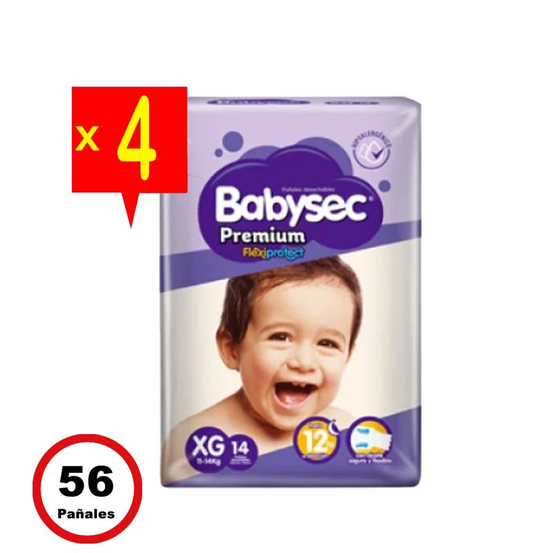 BABYSEC - Babysec Premium - Pack X4 Paquetes - 14 Und. C/U - Talla XG