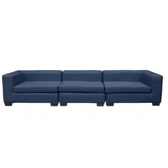 SOFAS HOME - SECCIONAL ROMA CHENILLE TIPO LINO AZUL 3 CUERPOS