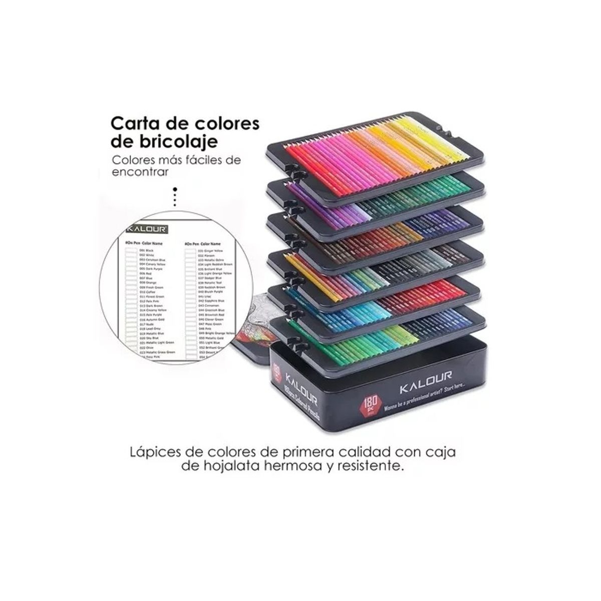 GENERICO - Set 180 Lapices Colores Profesional Dibujo Caja Metálica