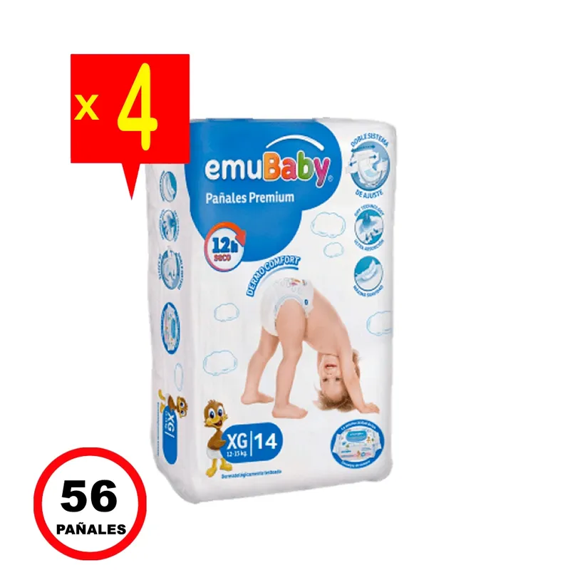 EMUBABY - Pañales Emubaby Premium Manga X4 - 14 Und. C/U - Talla XG