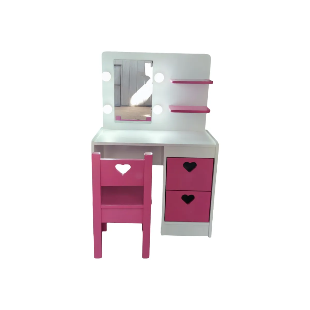 MUEBLES KIDS - Tocador y silla infantl Fucsia corazon