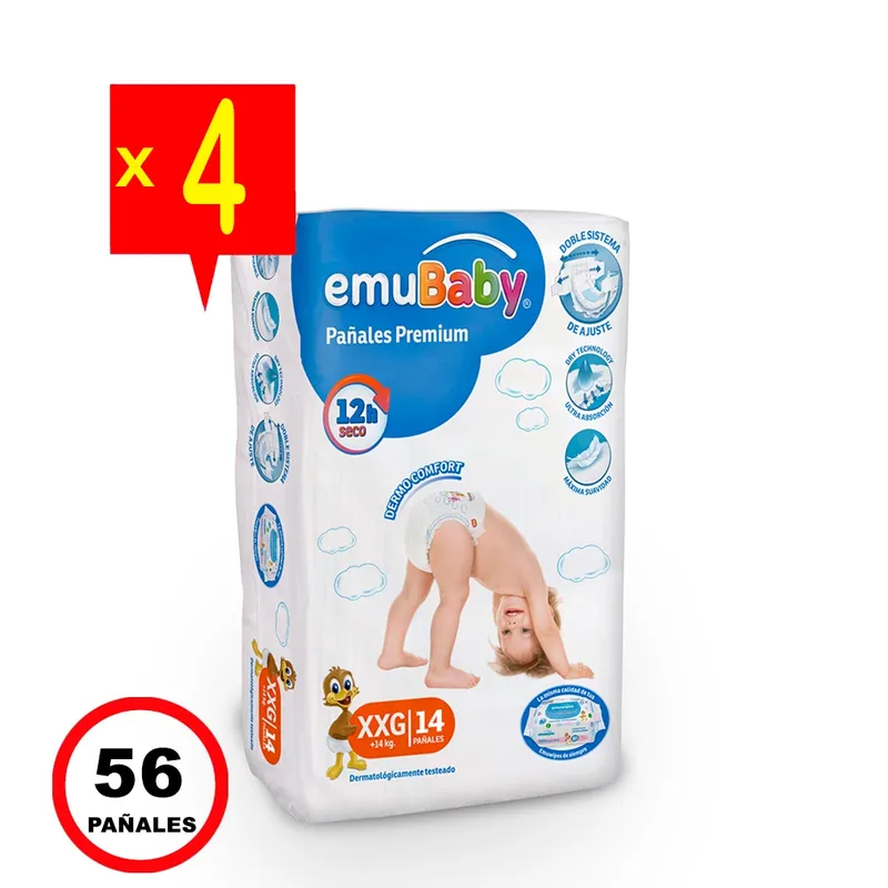 EMUBABY - Pañales Emubaby Premium Manga X4 - 14 Und. C/U - Talla XXG