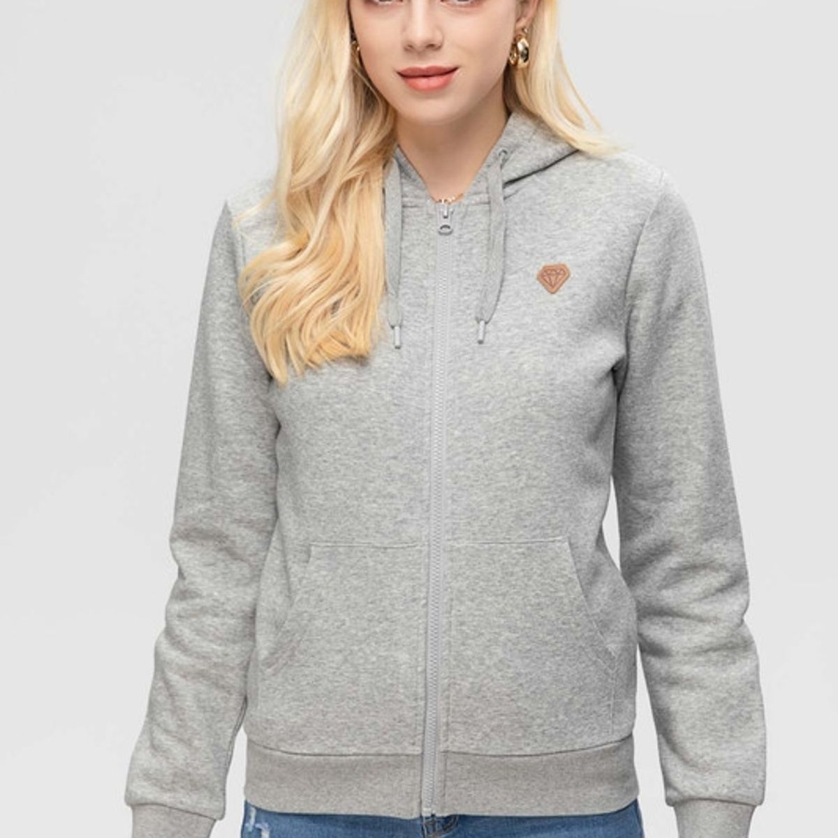 FASHION'S PARK - Polerón Mujer Básico Hoodie Gris Melange