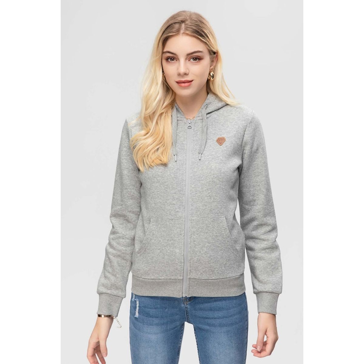 FASHION'S PARK - Polerón Mujer Básico Hoodie Gris Melange