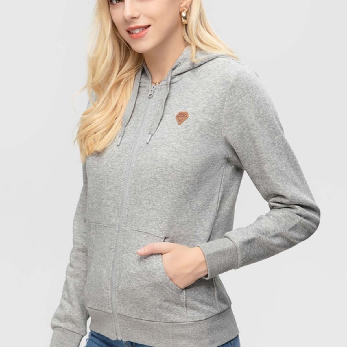 FASHION'S PARK - Polerón Mujer Básico Hoodie Gris Melange