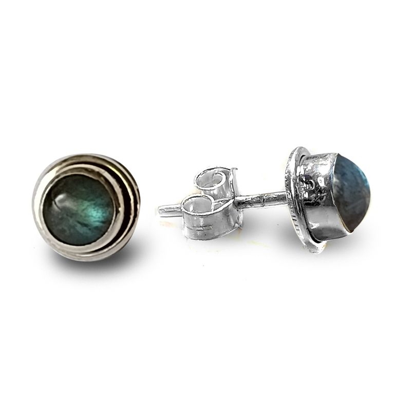 ANDREA COGGIOLA JOYAS - Aros Botón Labradorita Plata Fina 925