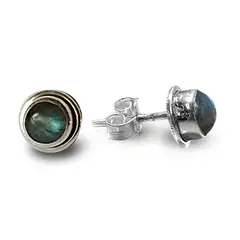 ANDREA COGGIOLA JOYAS - Aros Botón Labradorita Plata Fina 925
