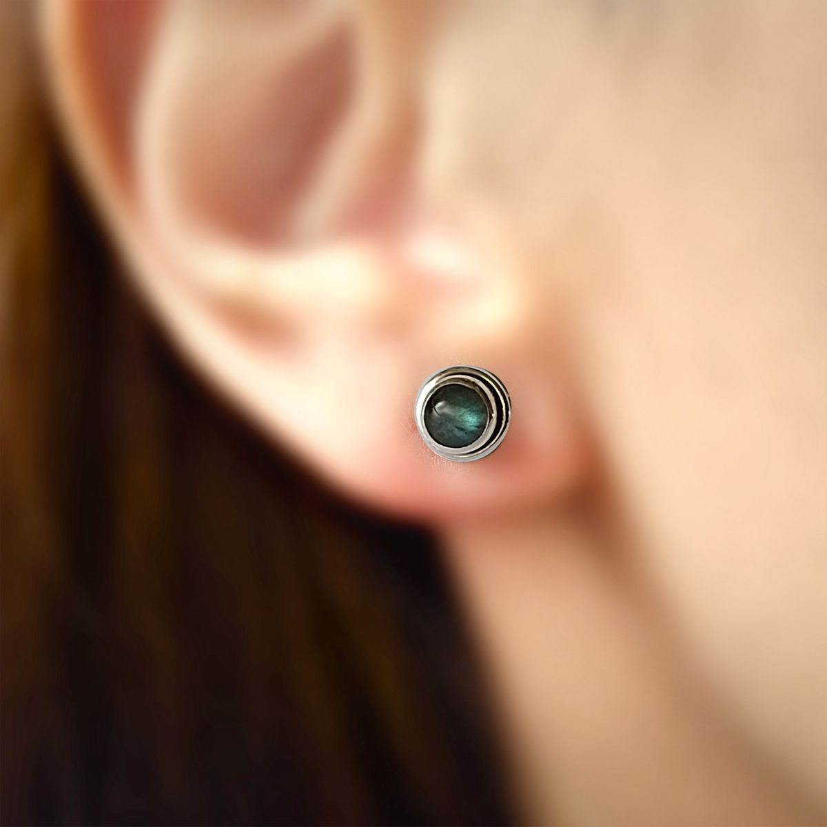 COGGIOLA - Aros Botón Labradorita Plata Fina 925