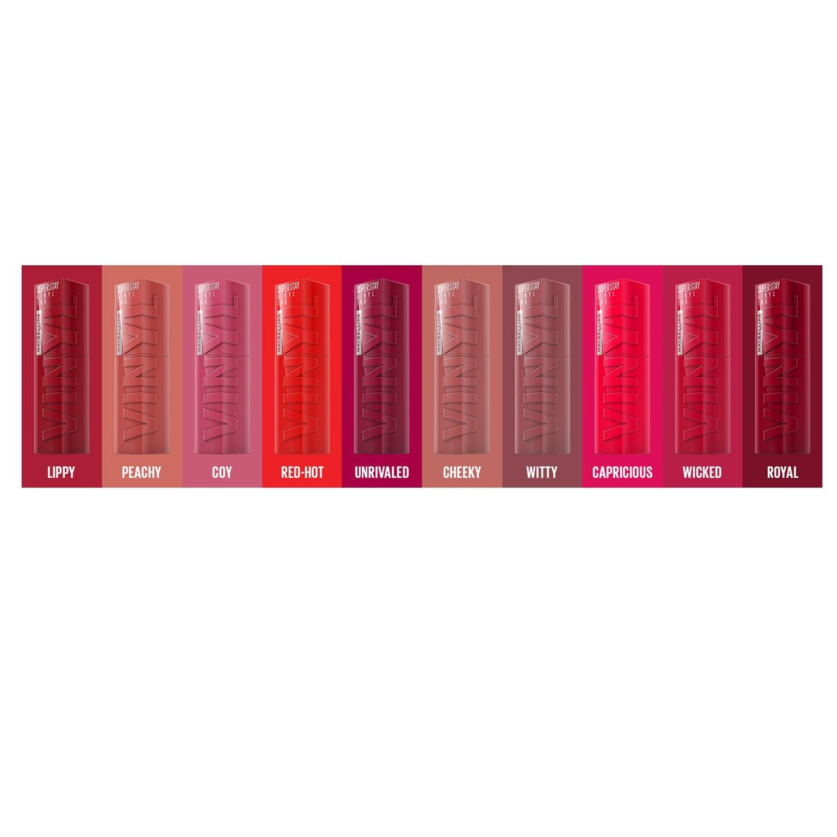 MAYBELLINE - 10 Labiales Superstay Vinyl Ink Hasta 16H Maybelline + Organizador.