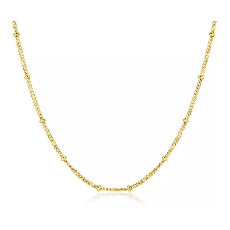 GENERICO - Collar Cadena Bolitas Pelotitas Cadena Plata S925 Baño Oro