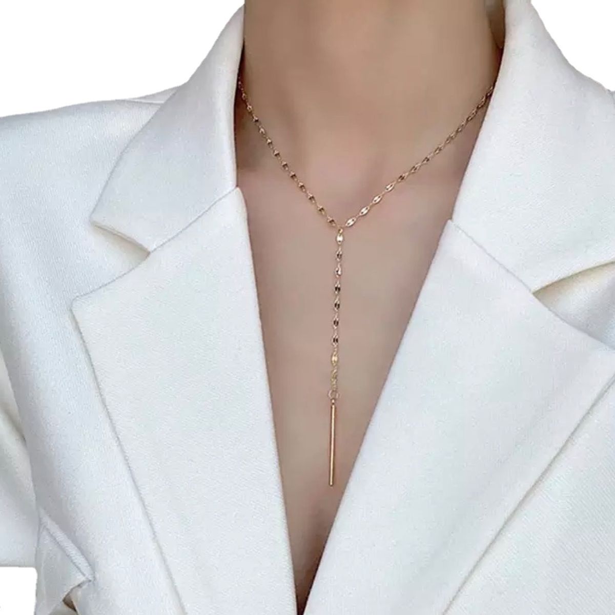 GENERICO - Collar Dama Barra Colgante Elegante Plata S925 Baño Oro Caja