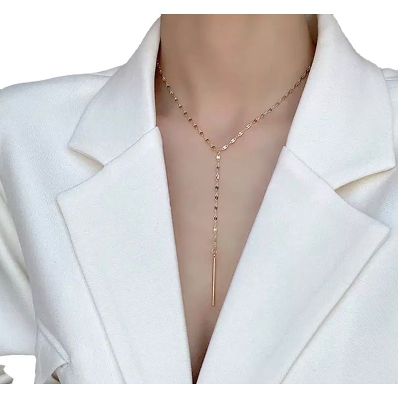 GENERICO - Collar Dama Barra Colgante Elegante Plata S925 Baño Oro Caja