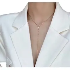 GENERICO - Collar Dama Barra Colgante Elegante Plata S925 Baño Oro Caja