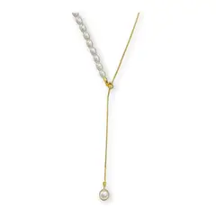 GENERICO - Collar Mitad Perlas Ajustable Plata S925 Baño Oro +caja
