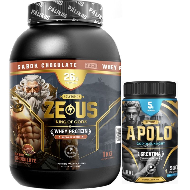 PALIKOS FITNESS - Pack Guerrero / Proteína Zeus 1 kg (Chocolate) + Creatina apolo 500 g.