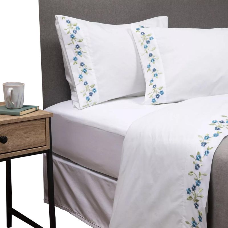 CASATUA - Sabanas Bordadas CasaTua + Fundas Almohada - Azul - Super king