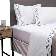 CASATUA - Sabanas Bordadas + Fundas Almohada - Azul - Super king