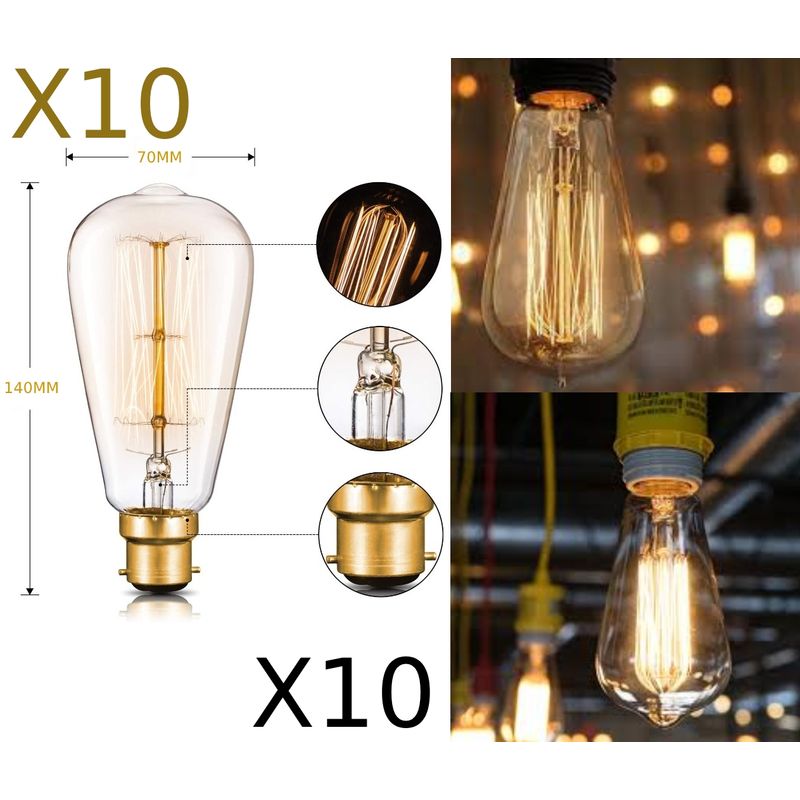 GENERICO - Pack x10 Ampolletas Vintage Filamento Led 4w Luz Cálida Ahorradora