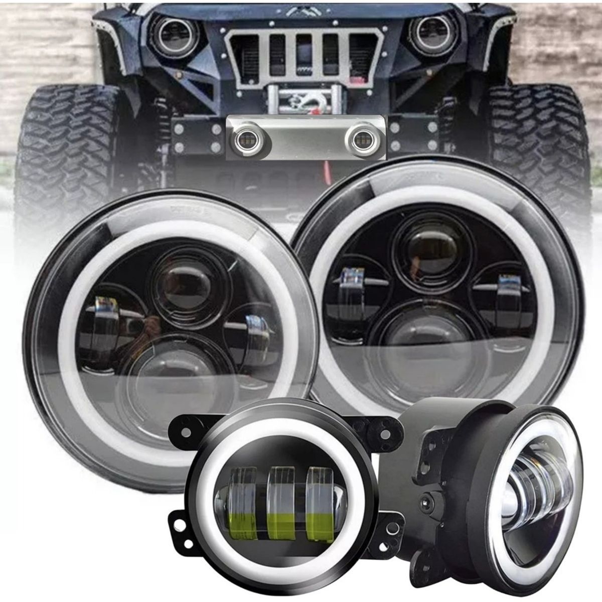 GENERICO - Kit Foco Jepp 7'' Ojo De Ángel + Foco Antiniebla 4'' Wrangle