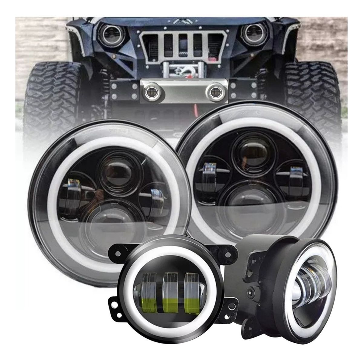 GENERICO - Kit Foco Jepp 7'' Ojo De Ángel + Foco Antiniebla 4'' Wrangle