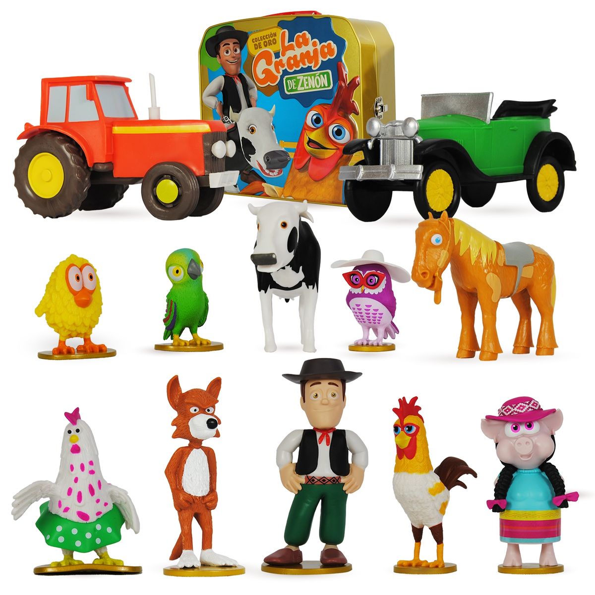 LA GRANJA DE ZENON - La Granja de Zenón, Set 12 Figuras de Juguete, Incluye los Animales de la Granja + Lonchera Metálica