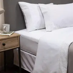 CASATUA - Sabanas Bordadas + Funda Almohada - Blanco - 2 Plazas