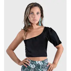 MARIA PASKARO - Peto Asimetrico Pedrera Negro Brillo Lycra - Negro