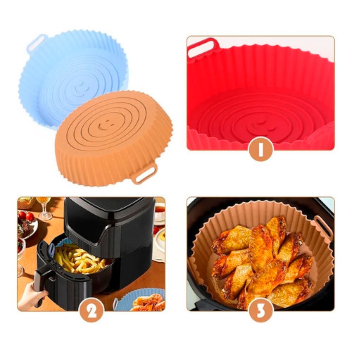 GENERICO - Set X2 Bandeja Silicona Reutilizable Air Fryer Cesto Freidor