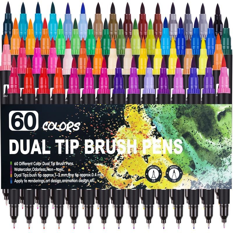 EVERSO - 60 Marcadores Doble Punta Lapices Colores Negro