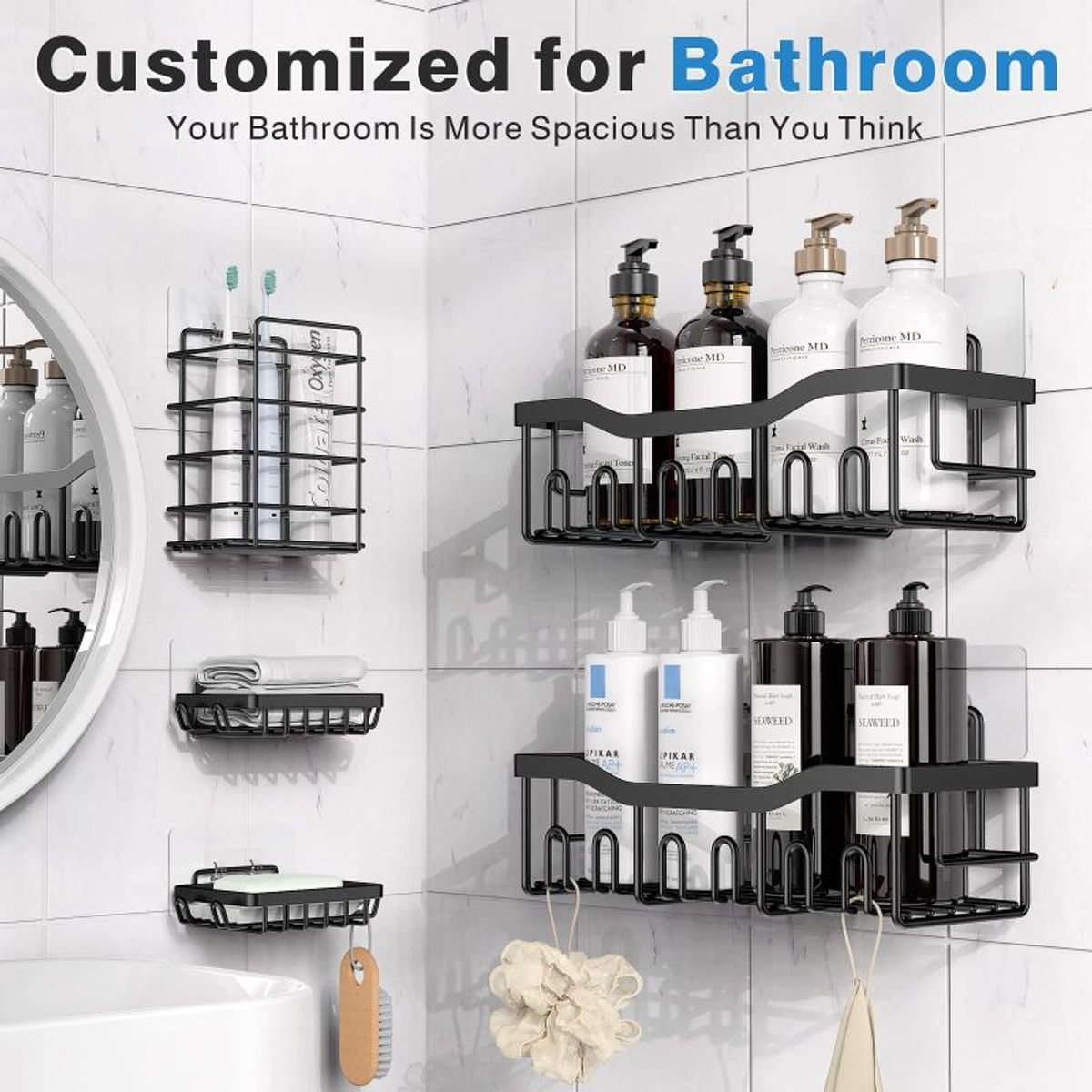 EVERSO - Set 5 Esquinero Organizador Ducha Baño Jabonera Estante