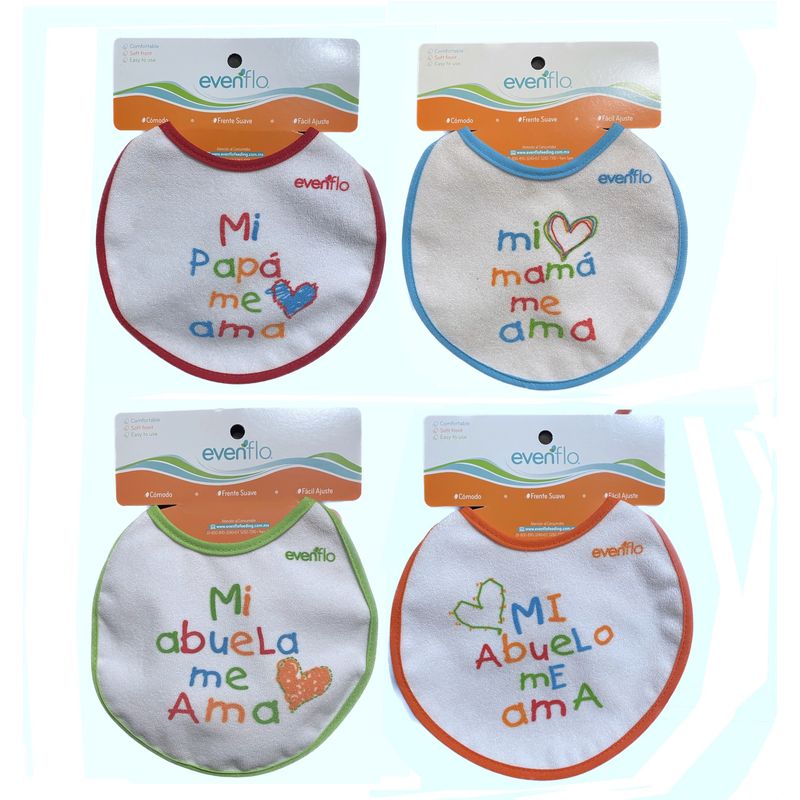 EVENFLO - PACK 4 BABEROS MAMA, PAPA, ABUELA, ABUELO EVENFLO