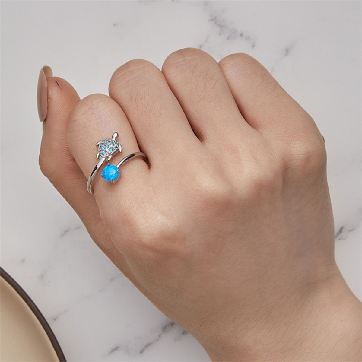 GENERICO - Anillo Opalo Tortuga plata 925 ajustable