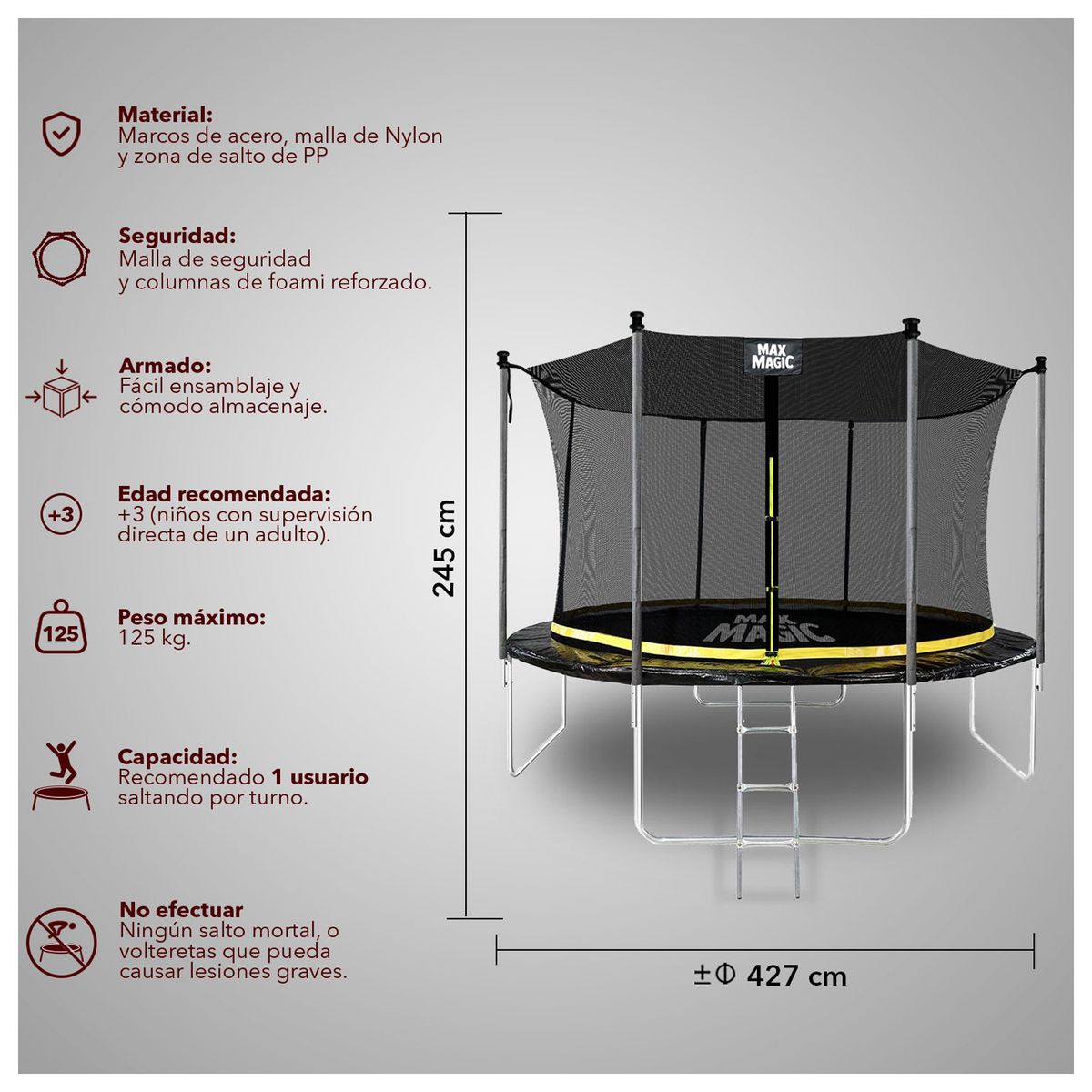 MAX MAGIC - Cama Elástica 426 cm (14 Ft) Negro
