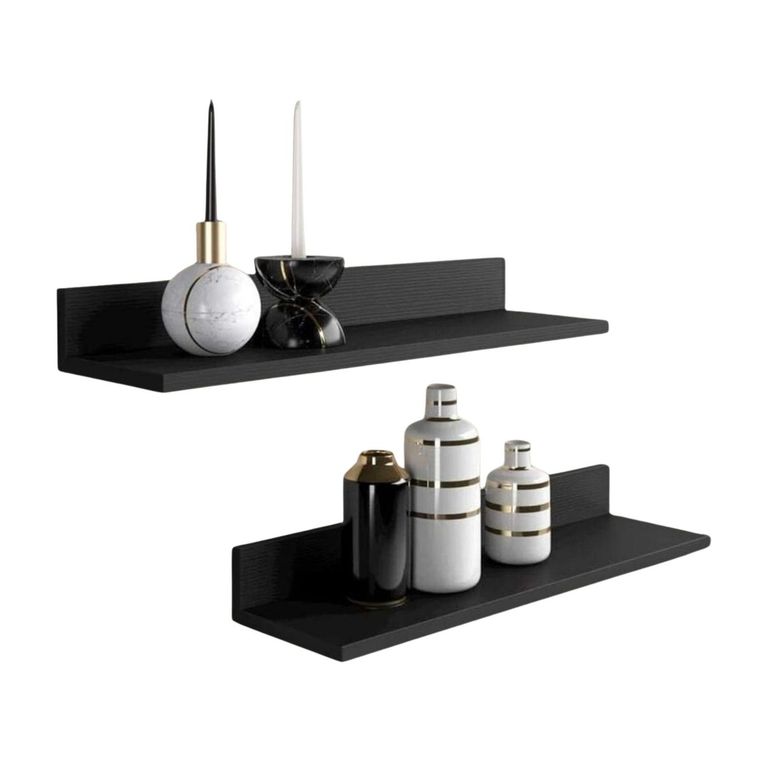 Set 4 Repisas Flotantes Rectas Soporte Negro 2 De 40 cm y 2 De 60 cm