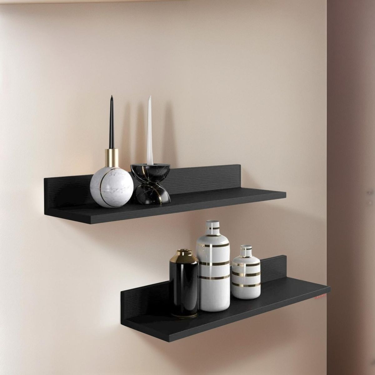 IMPORTCLICK - Set 4 Repisas Flotantes Rectas Soporte Negro 2 De 40 cm y 2 De 60 cm