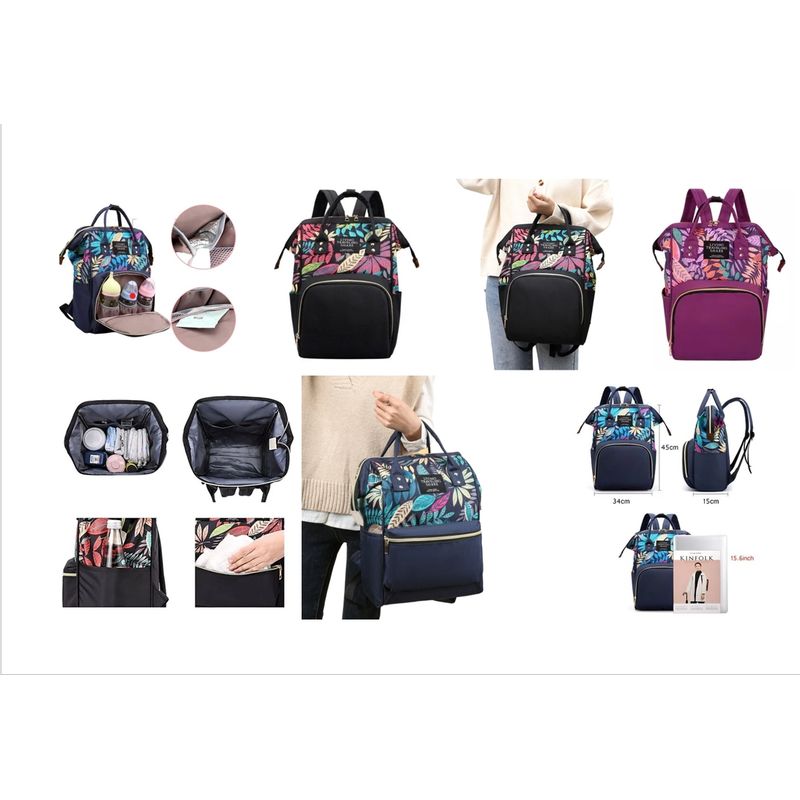 GENERICO - Mochila Maternal Con Bolsillo Delantero Estampado En Hojas