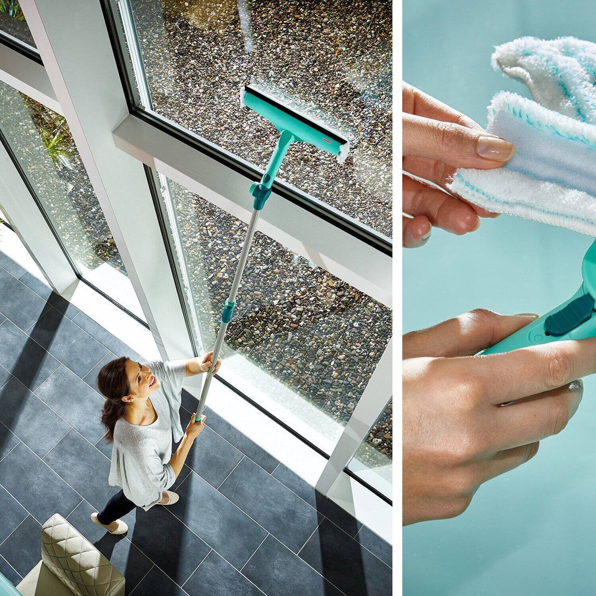 LEIFHEIT - Cabezal limpiavidrios manual 3 en 1  enganche Click System