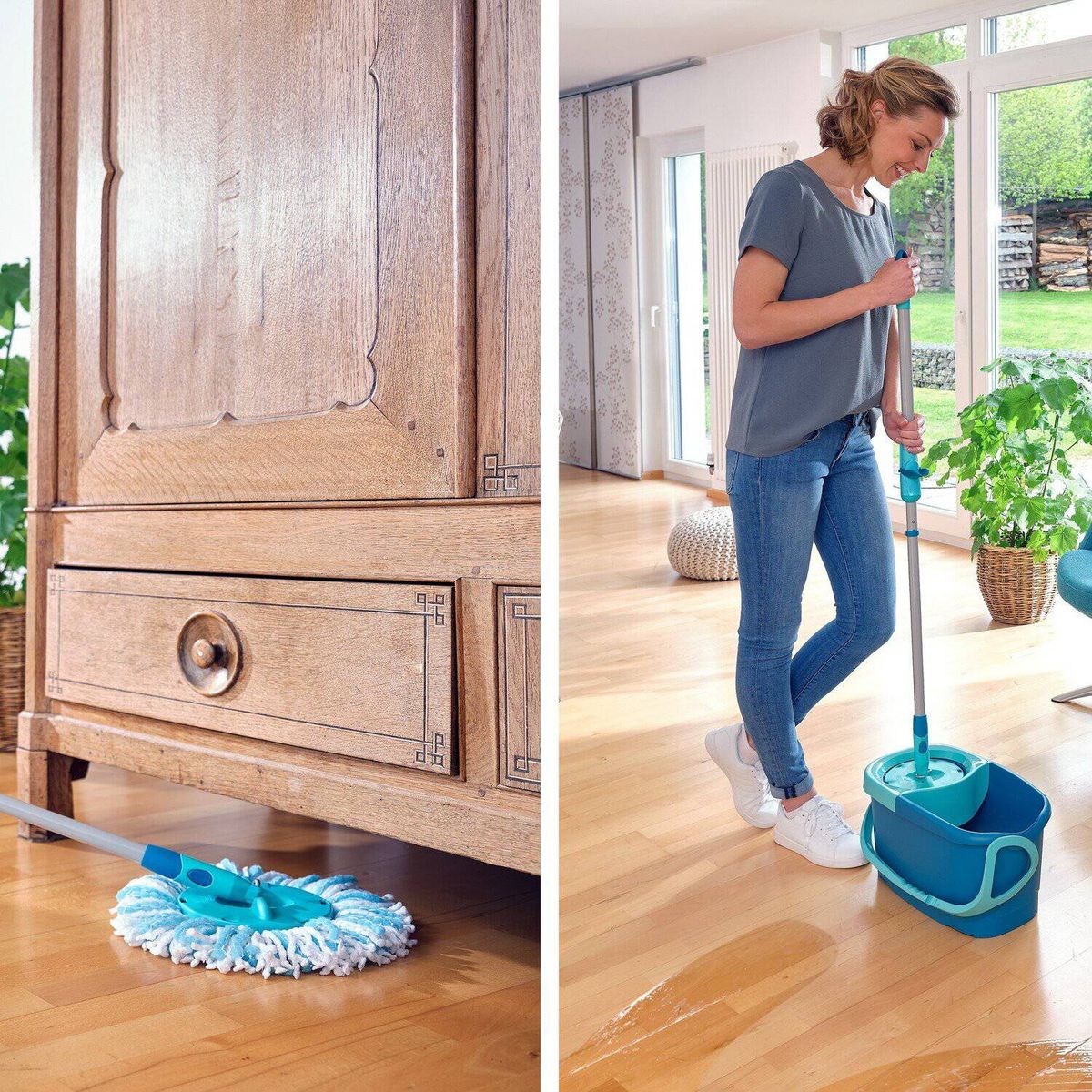 LEIFHEIT - Set de mopa redonda y balde con centrífuga