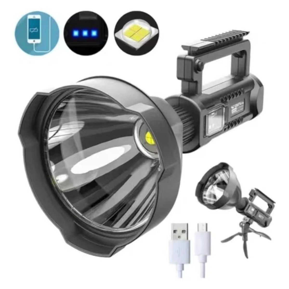 OEM - LINTERNA FOCO LED LARGO ALCANCE 1000 METROS CON TRIPODE USB