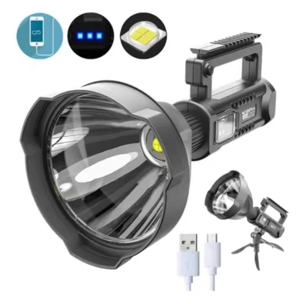OEM - LINTERNA FOCO LED LARGO ALCANCE 1000 METROS CON TRIPODE USB