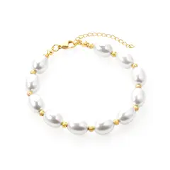 LUX JOYAS - Pulsera Baño Oro Amarillo 18k Perla Agua Dulce Pelotitas