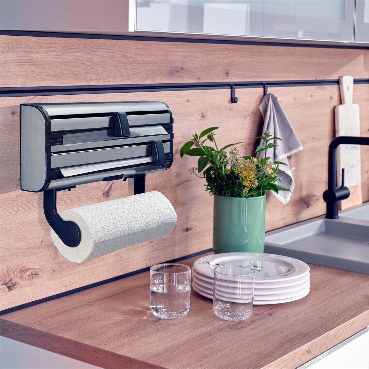 LEIFHEIT - Porta rollo inox para alusas y papel de ancho mayor