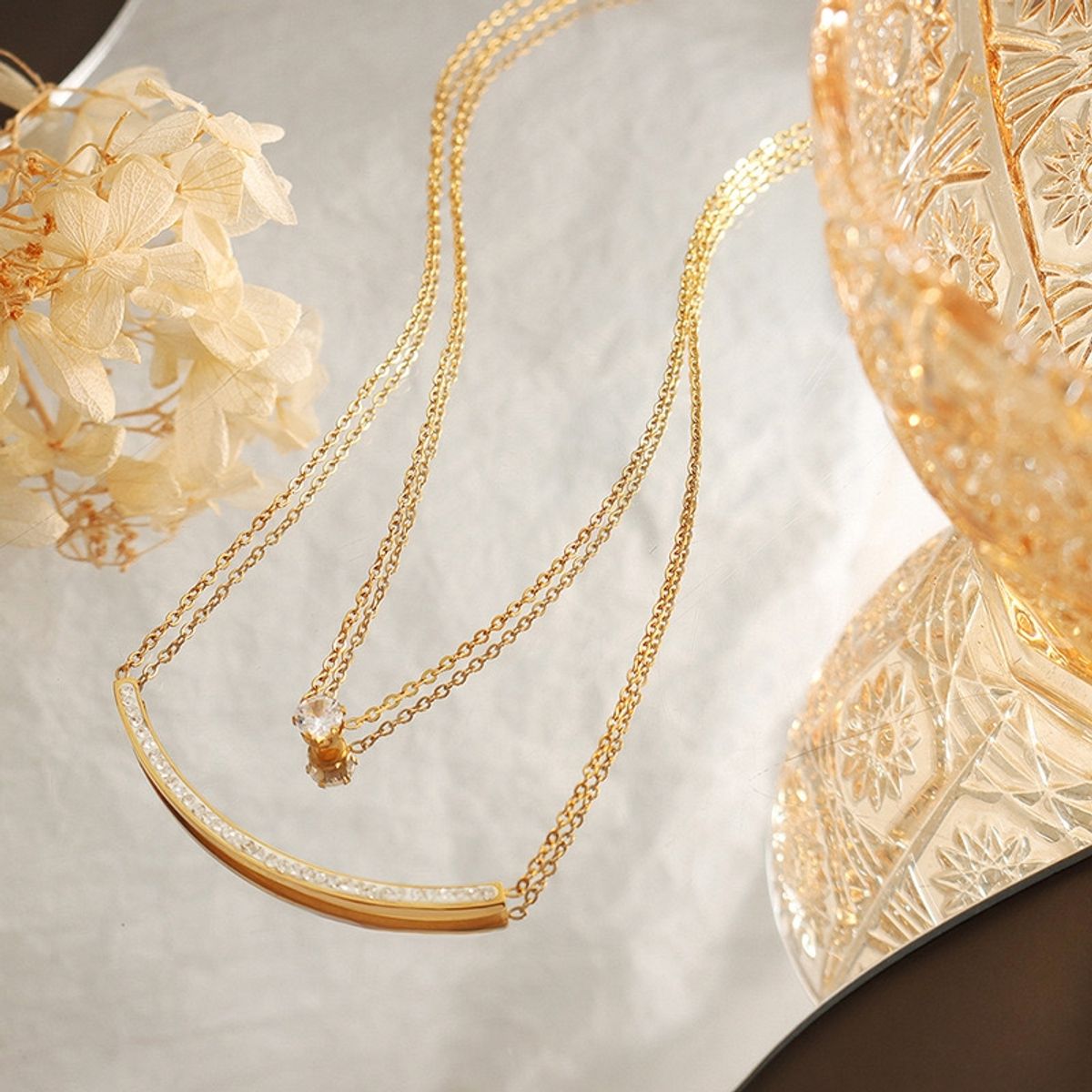 LUX JOYAS - Collar Baño Oro Amarillo 18k Punto De Luz Sonrisa Circones