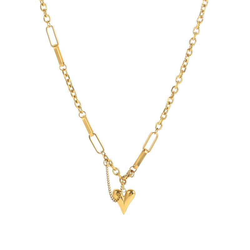 LUX JOYAS - Collar Baño Oro Amarillo 18k Doble Diseño Corazón Cadena