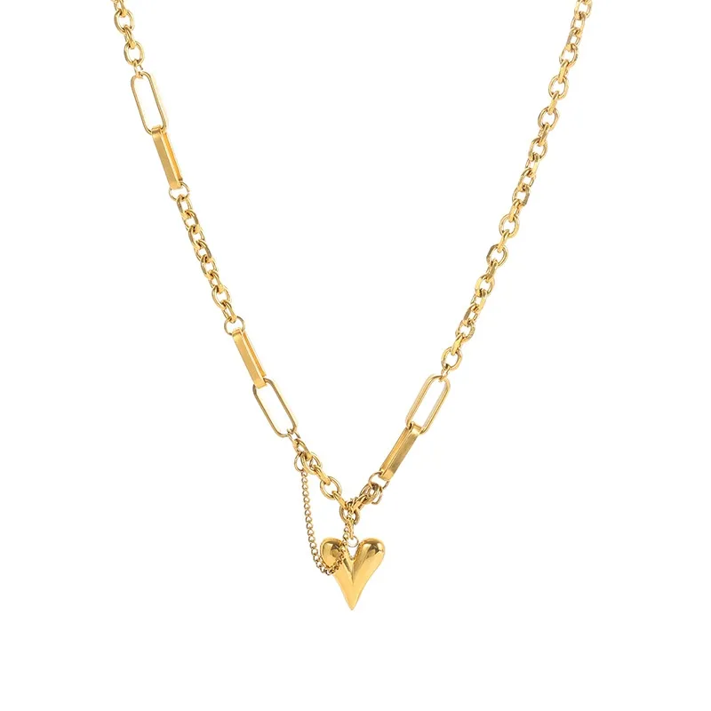 LUX JOYAS - Collar Baño Oro Amarillo 18k Doble Diseño Corazón Cadena