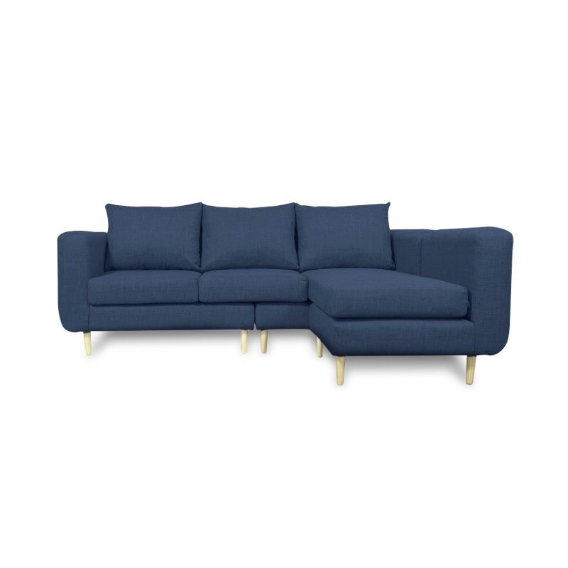 SOFAS HOME - SECCIONAL BOLLEN CHENILLE TIPO LINO AZUL 3 CUERPOS