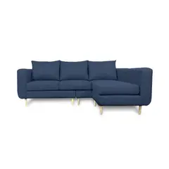 SOFAS HOME - SECCIONAL BOLLEN CHENILLE TIPO LINO AZUL 3 CUERPOS